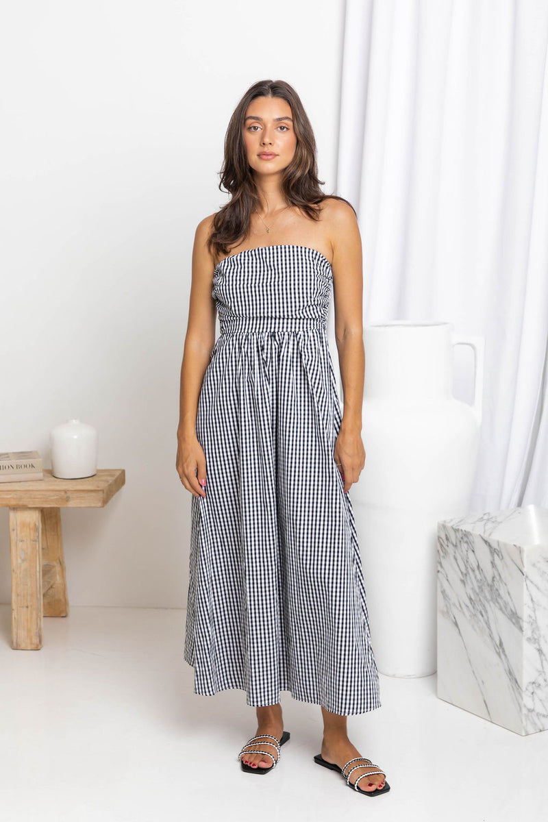 Merci Gingham Midi Dress - Black and White - The Self Styler