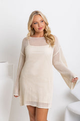 Kyra Crochet Mini Dress - Natural - The Self Styler