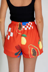 Terrazzo Shorts - Red Orange Papaya Print - The Self Styler