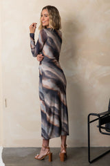 Oxford Longsleeve Mesh Maxi Dress - Petrol Watercolour - The Self Styler