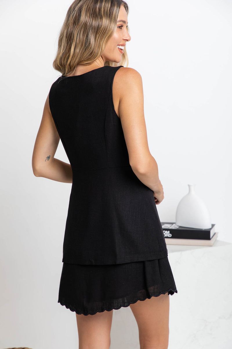 Pia Linen Vest - Black - The Self Styler