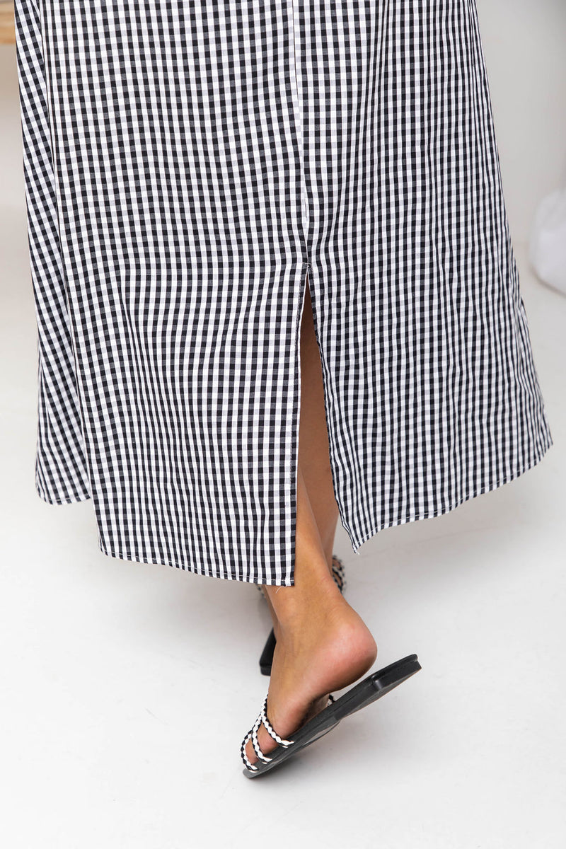 Merci Gingham Midi Dress - Black and White - The Self Styler