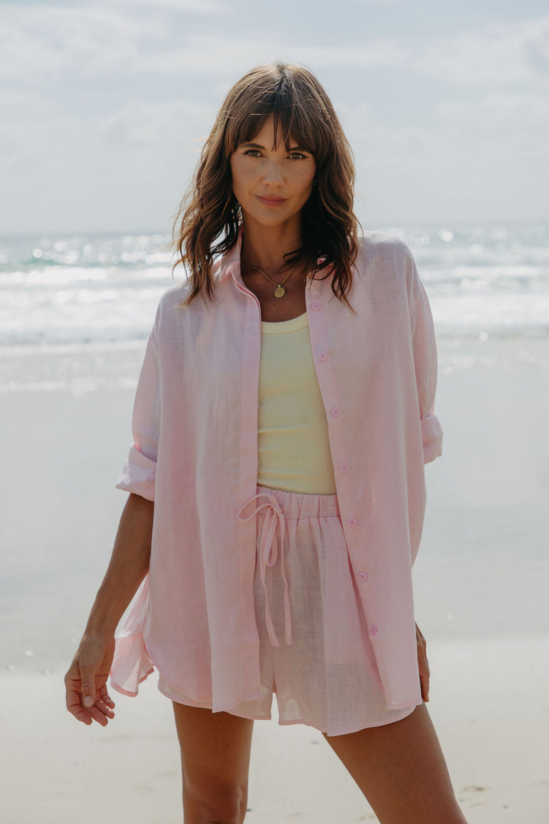 Ada Relaxed-Fit Linen Shirt - Pink - The Self Styler