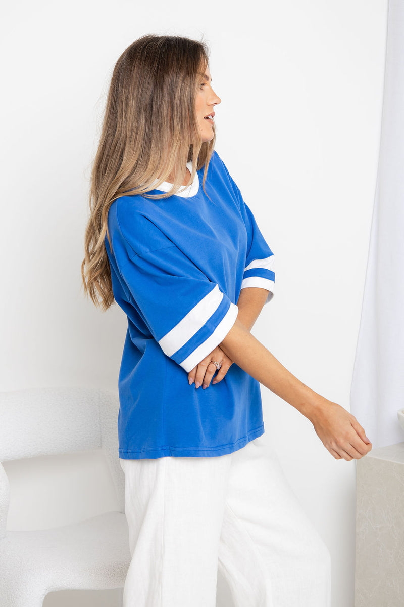 Blake Relaxed-Fit Stripe Tee - Blue and White - The Self Styler