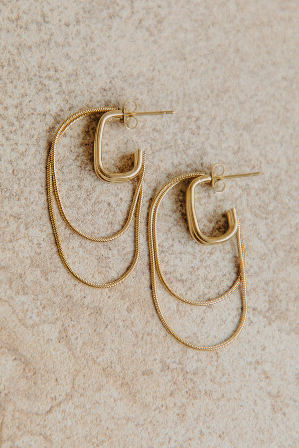 Ela Drop Stud Earrings - Gold - The Self Styler