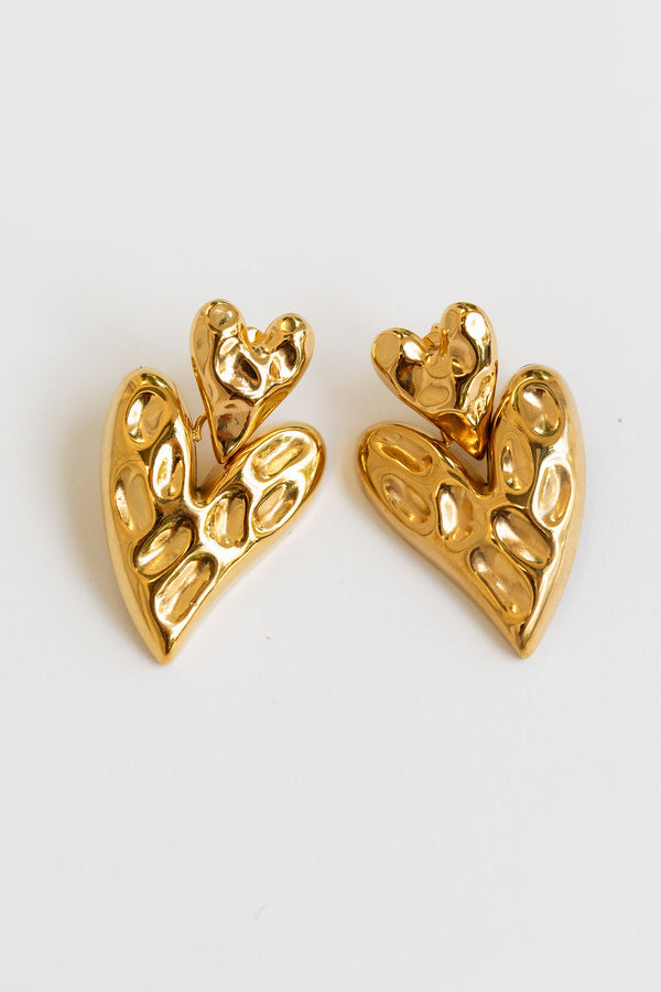 Valentine Heart Drop Earrings - Gold