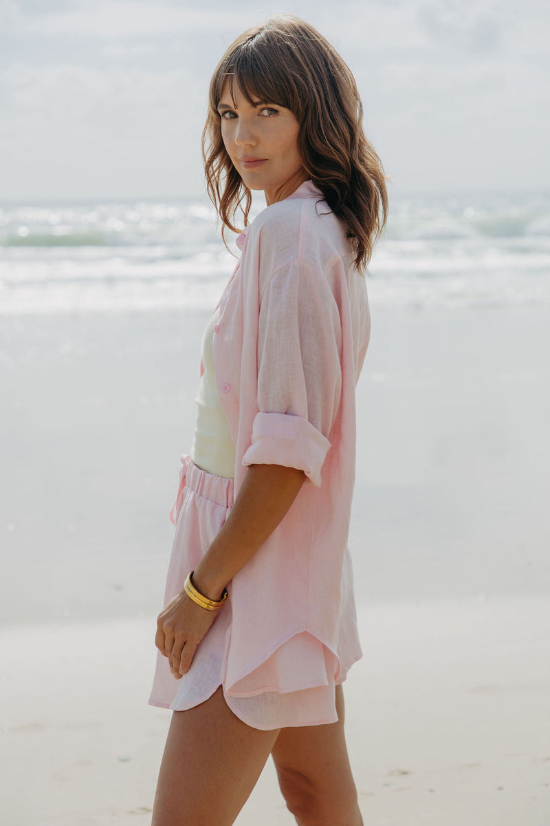Ada Relaxed-Fit Linen Shirt - Pink - The Self Styler