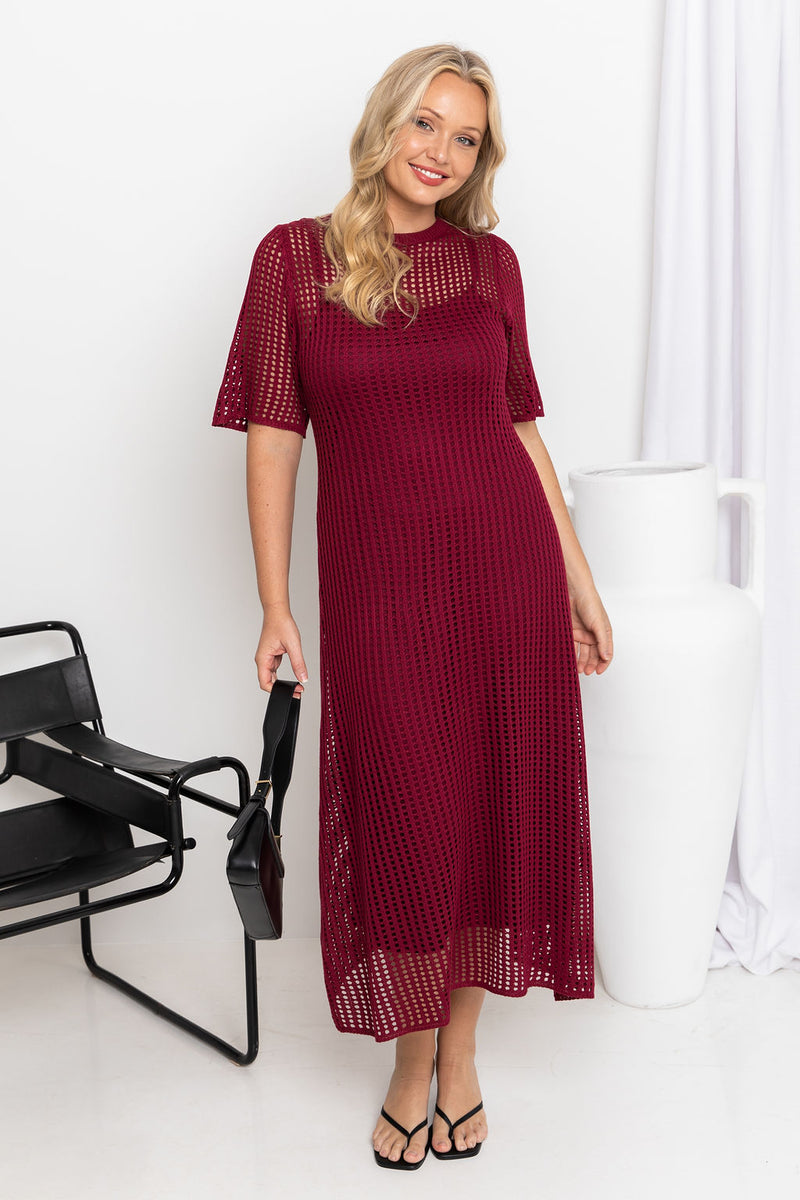 Airlie Crochet Maxi Dress - Wine - The Self Styler
