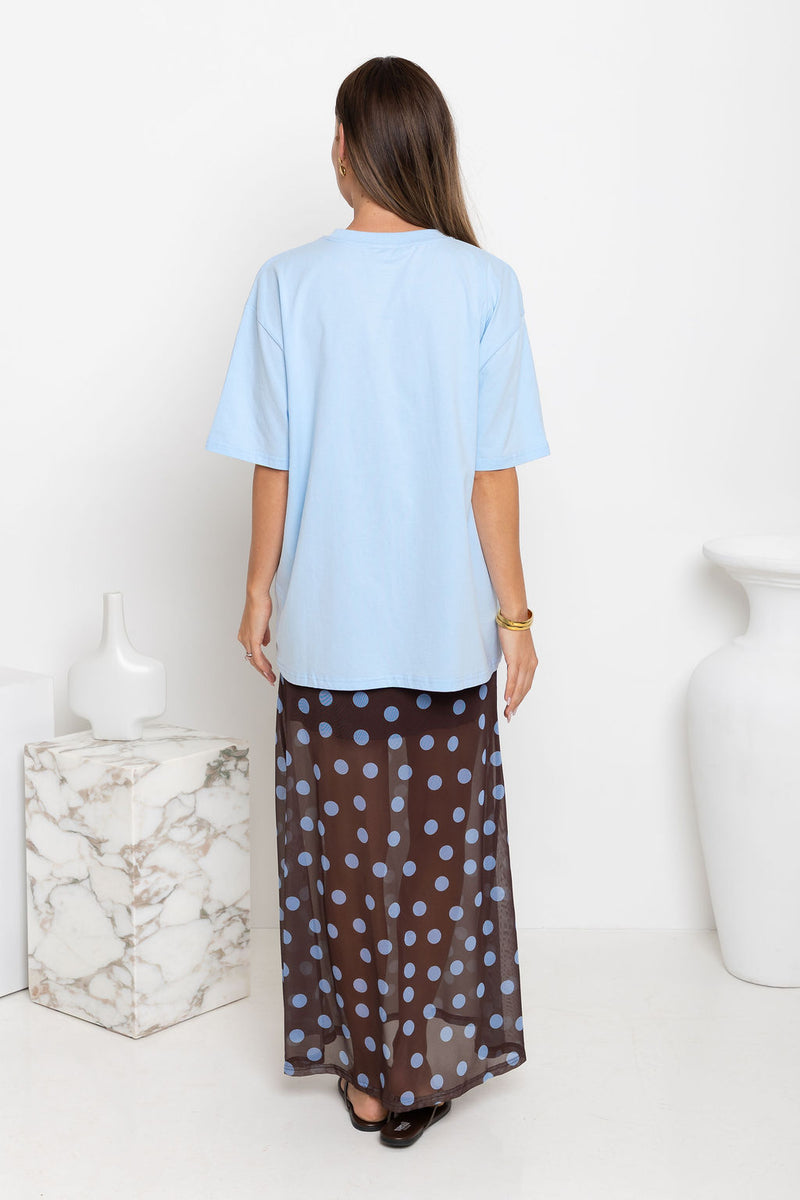 Evie Polka Dot Maxi Skirt - Choc and Blue - The Self Styler