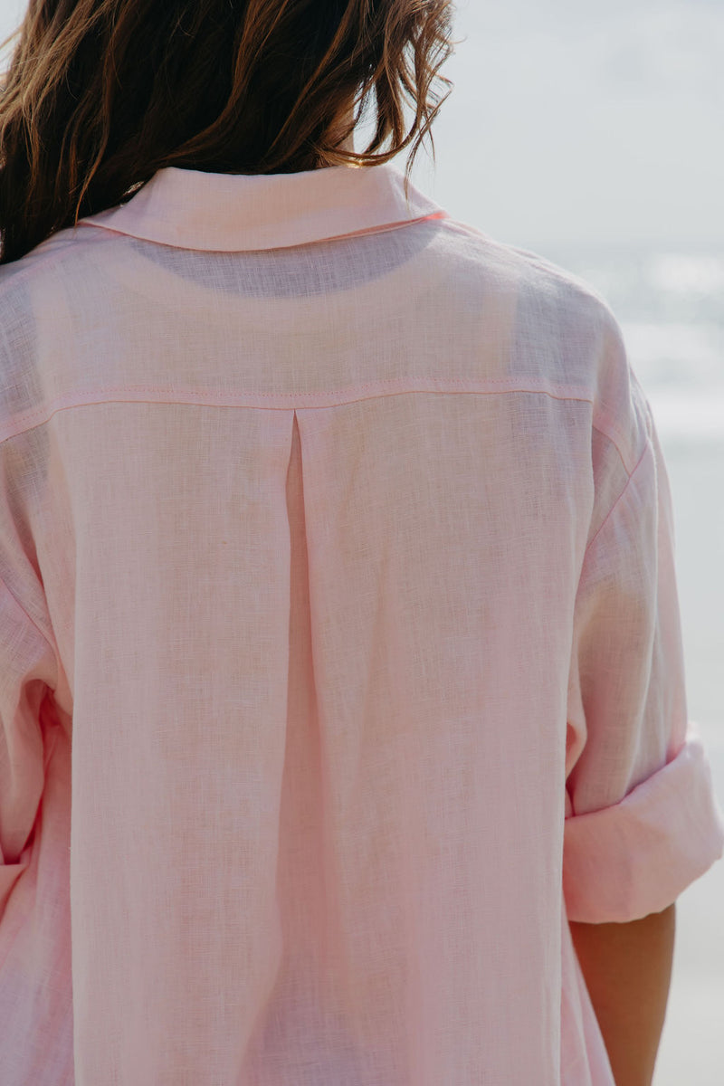 Ada Relaxed-Fit Linen Shirt - Pink - The Self Styler