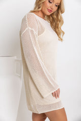 Kyra Crochet Mini Dress - Natural - The Self Styler