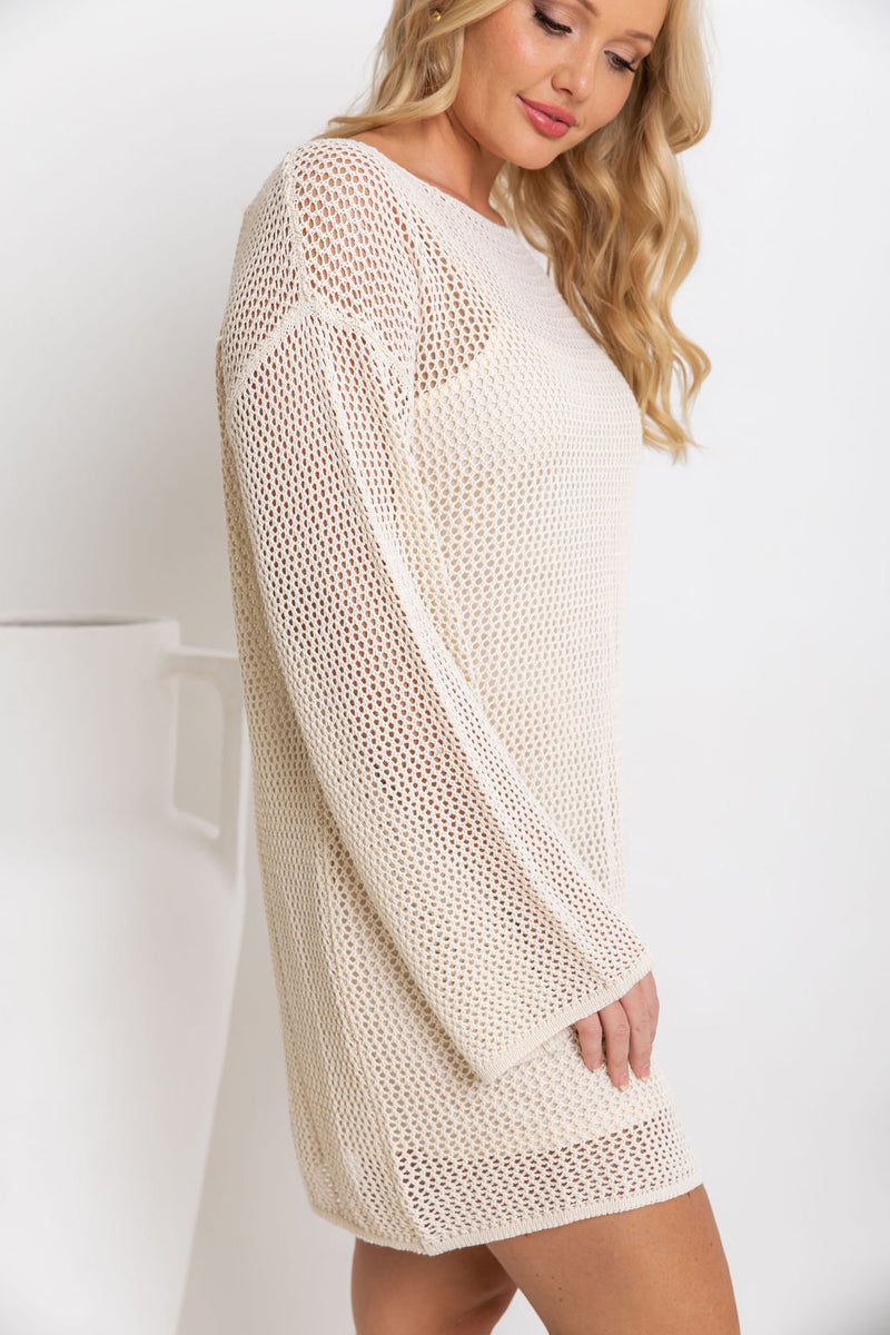 Kyra Crochet Mini Dress - Natural - The Self Styler