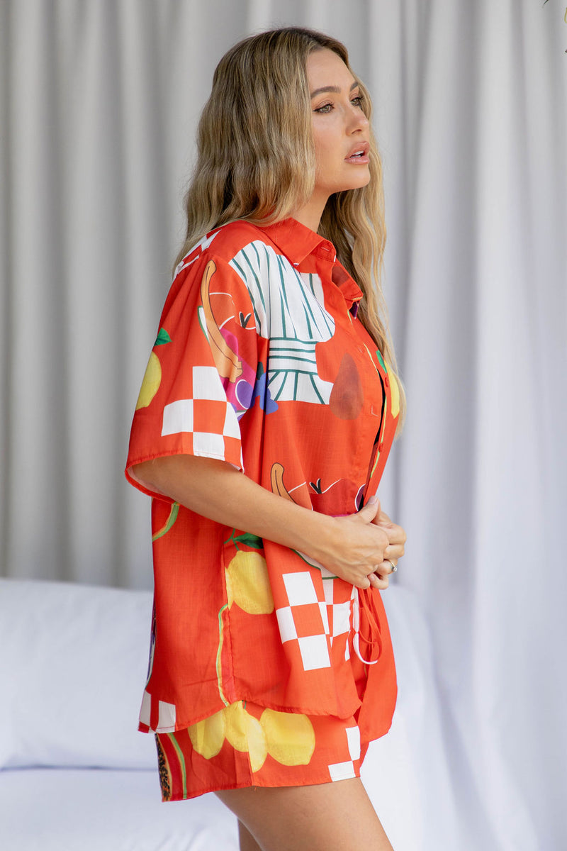Sierra Shirt - Red Orange Papaya Print - The Self Styler