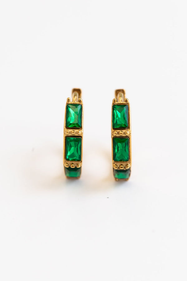 Eden Emerald Hoop Earrings - Gold and Green - The Self Styler