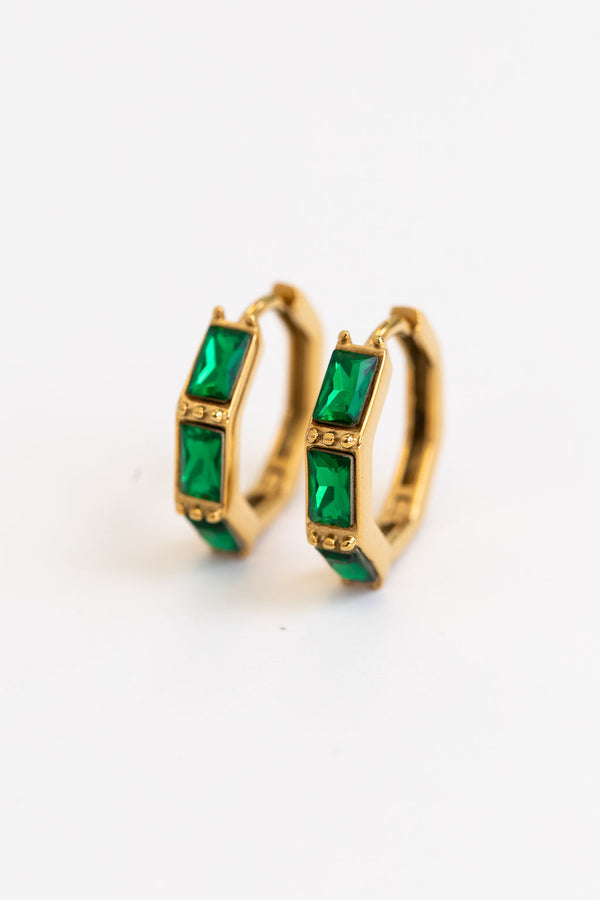 Eden Emerald Hoop Earrings - Gold and Green