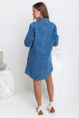Tallow Relaxed-Fit Denim Mini Dress - Dark Blue Wash - The Self Styler