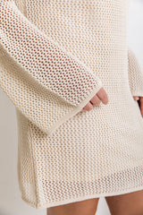 Kyra Crochet Mini Dress - Natural - The Self Styler