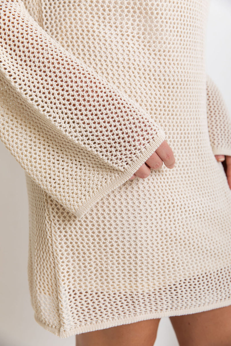 Kyra Crochet Mini Dress - Natural - The Self Styler