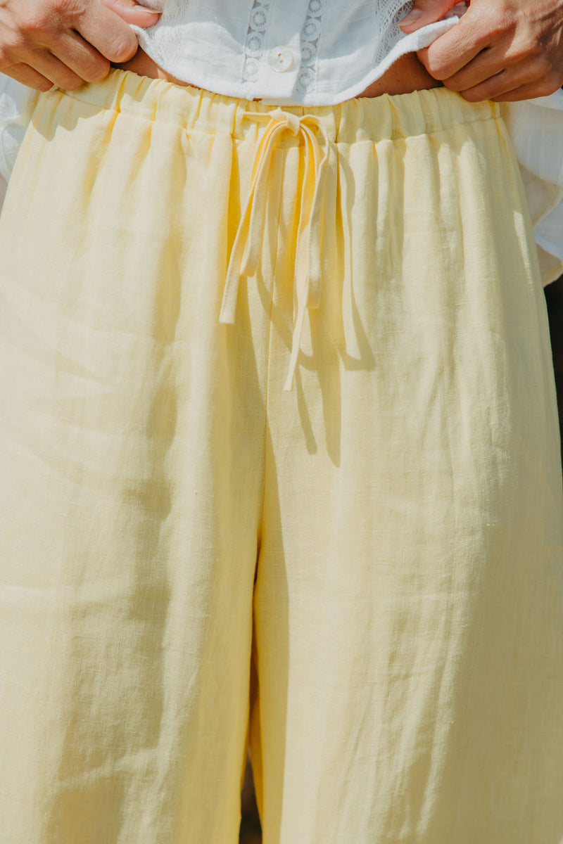 Willow Straight-Leg Linen Pants - Lemon - The Self Styler