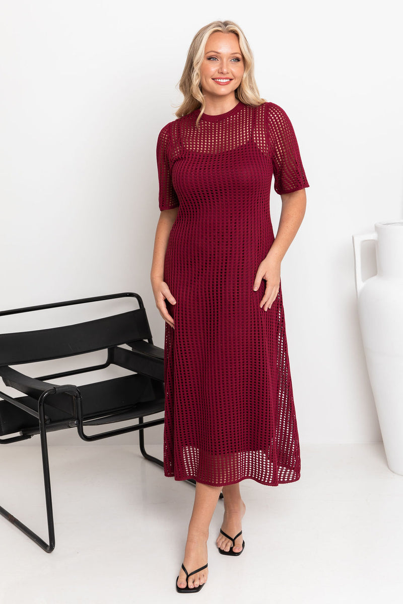 Airlie Crochet Maxi Dress - Wine - The Self Styler