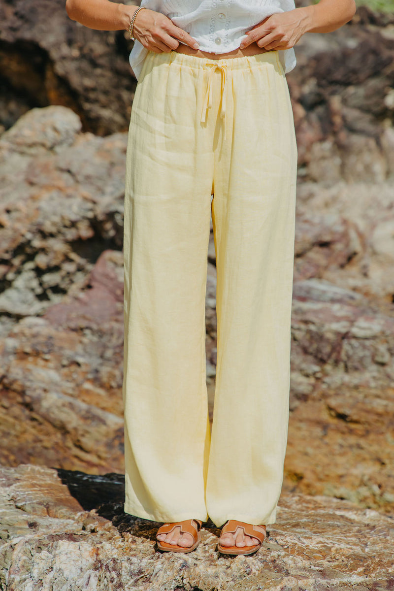 Willow Straight-Leg Linen Pants - Lemon - The Self Styler