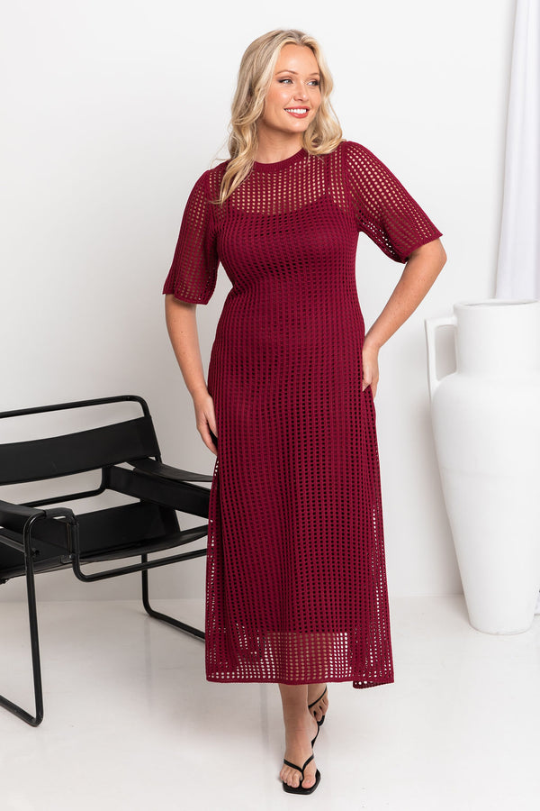 Airlie Crochet Maxi Dress - Wine - The Self Styler