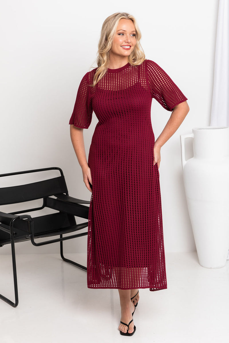 Airlie Crochet Maxi Dress - Wine - The Self Styler