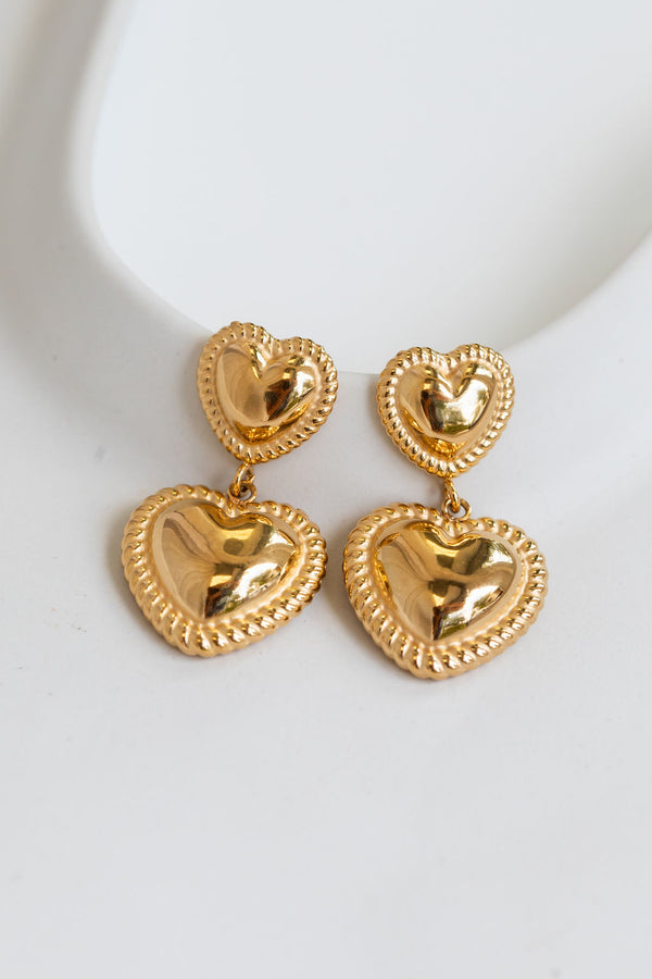 Cupid Heart Drop Earrings - Gold