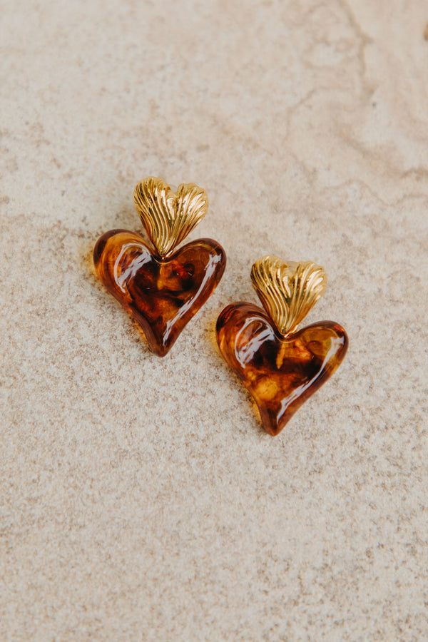 Lila Amber Heart Earrings - Gold - The Self Styler