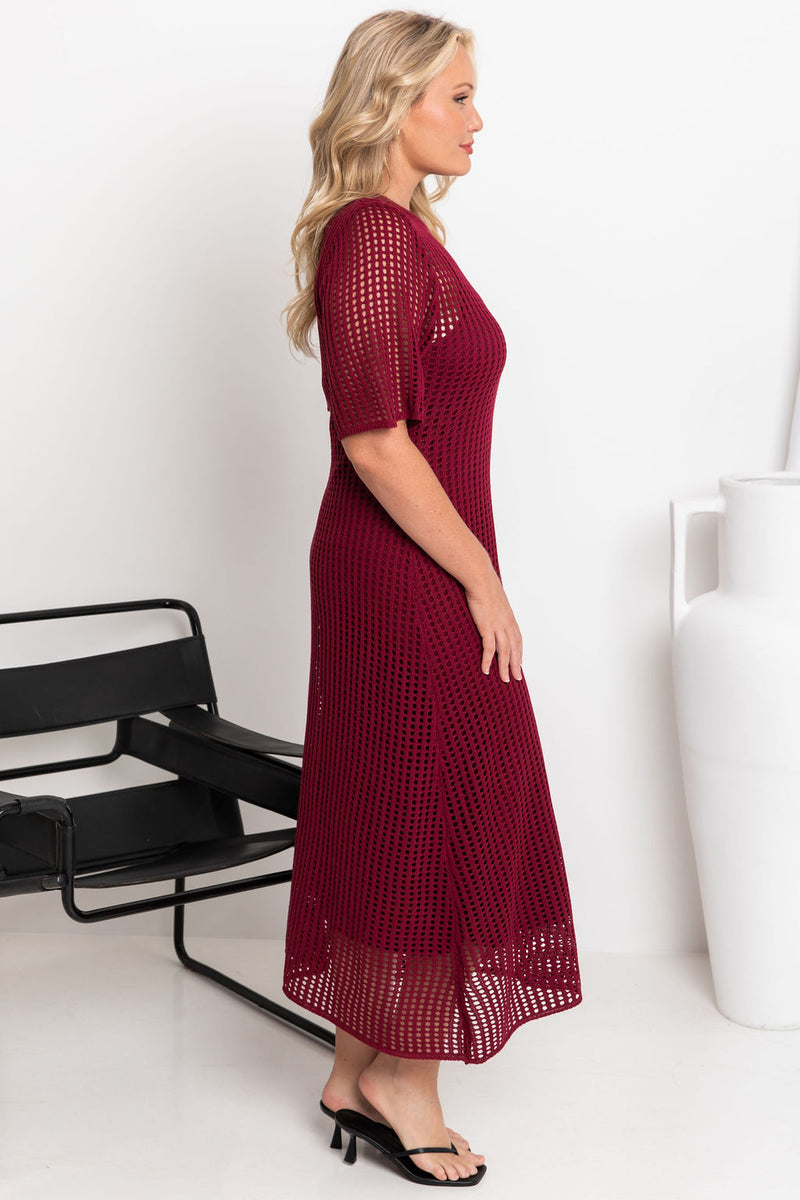 Airlie Crochet Maxi Dress - Wine - The Self Styler