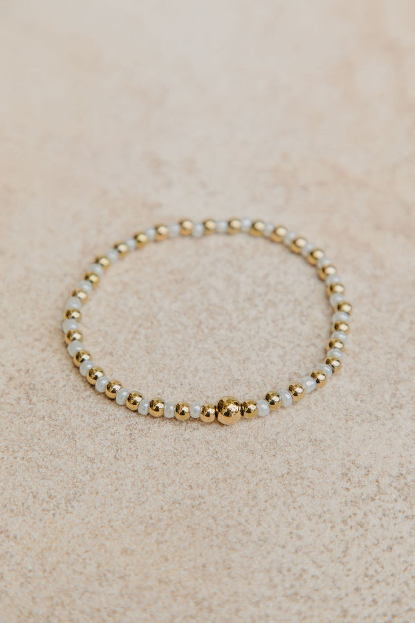 Lola Beaded Bracelet - Pearl White and Gold - The Self Styler