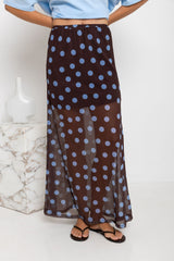 Evie Polka Dot Maxi Skirt - Choc and Blue - The Self Styler