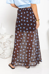 Evie Polka Dot Maxi Skirt - Choc and Blue - The Self Styler