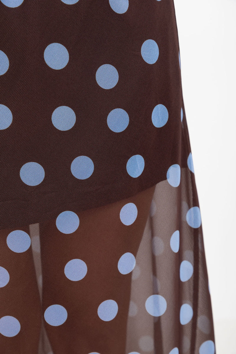 Evie Polka Dot Maxi Skirt - Choc and Blue - The Self Styler