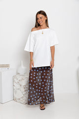 Evie Polka Dot Maxi Skirt - Choc and Blue - The Self Styler