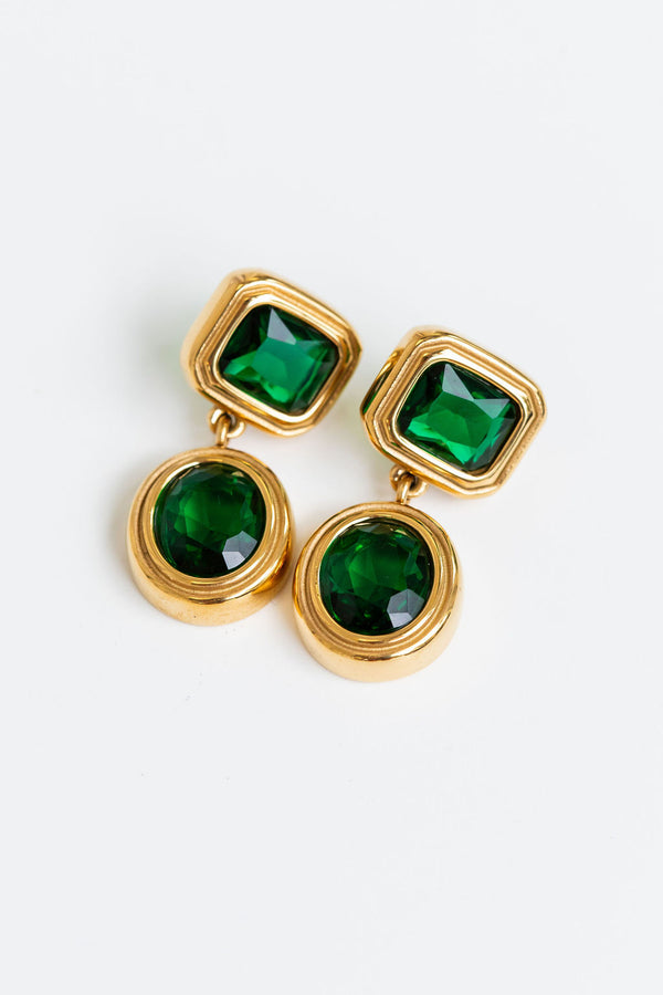 Elara Vintage Drop Earrings - Emerald Green and Gold