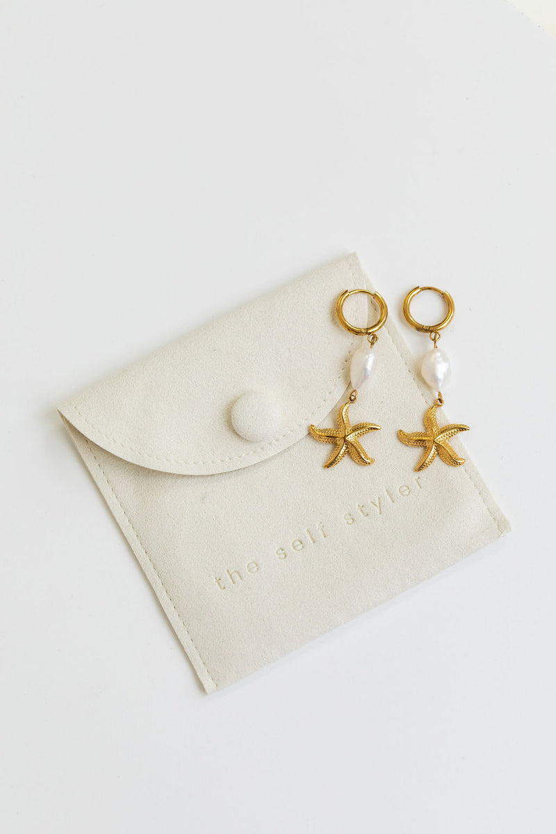 Starla Starfish Charm Earrings - Gold and Pearl - The Self Styler
