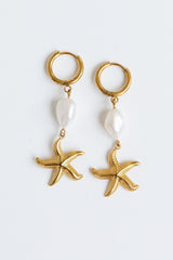 Starla Starfish Charm Earrings - Gold and Pearl - The Self Styler