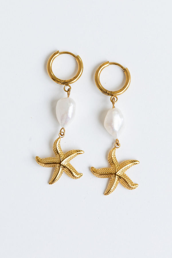 Starla Starfish Charm Earrings - Gold and Pearl - The Self Styler