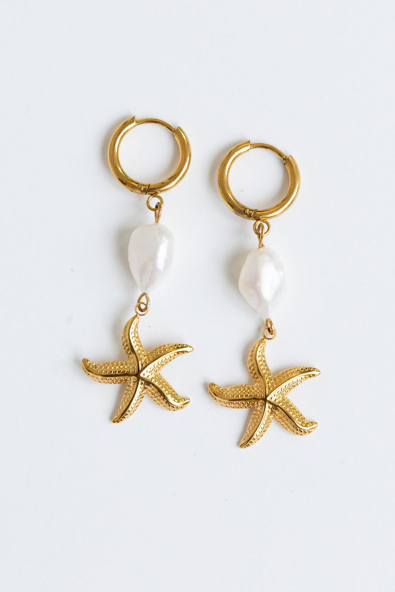 Starla Starfish Charm Earrings - Gold and Pearl - The Self Styler