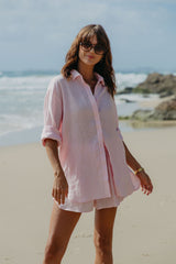 Ada Relaxed-Fit Linen Shirt - Pink - The Self Styler