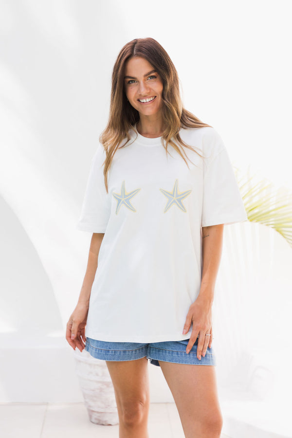 Malibu Embroidered Starfish Tee - Blue - The Self Styler