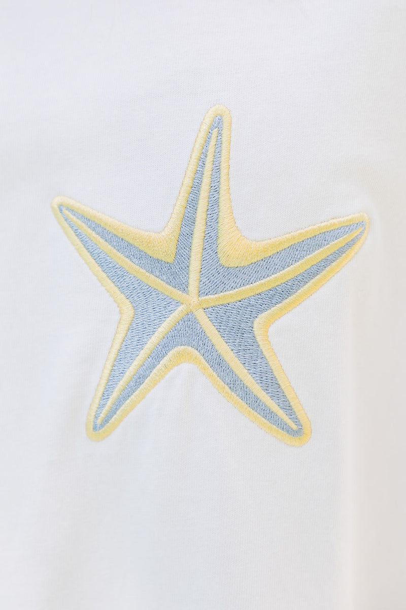 Malibu Embroidered Starfish Tee - Blue - The Self Styler