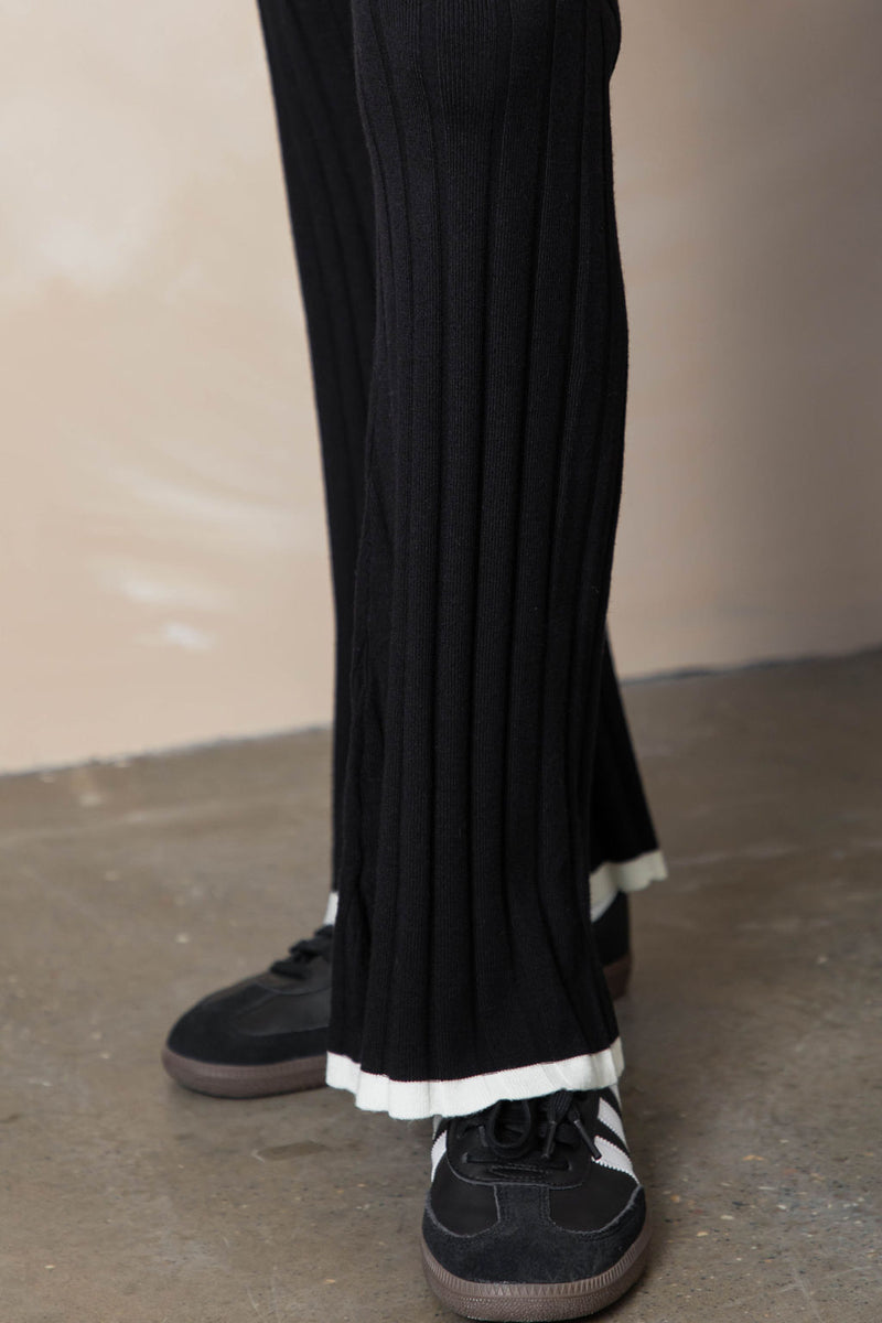 Penelope Knit Pant - Black With Ivory Trim - The Self Styler