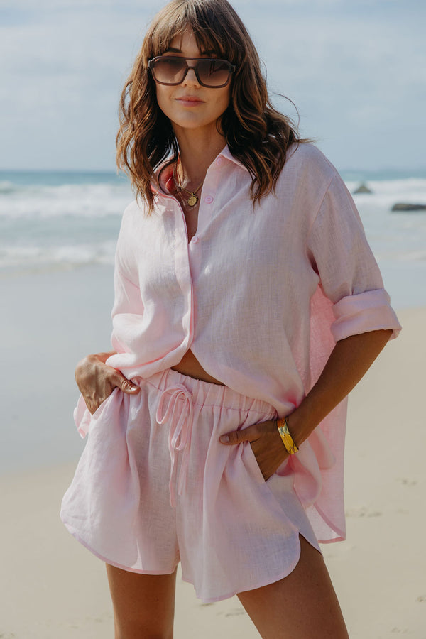 Ada Relaxed-Fit Linen Shirt - Pink - The Self Styler