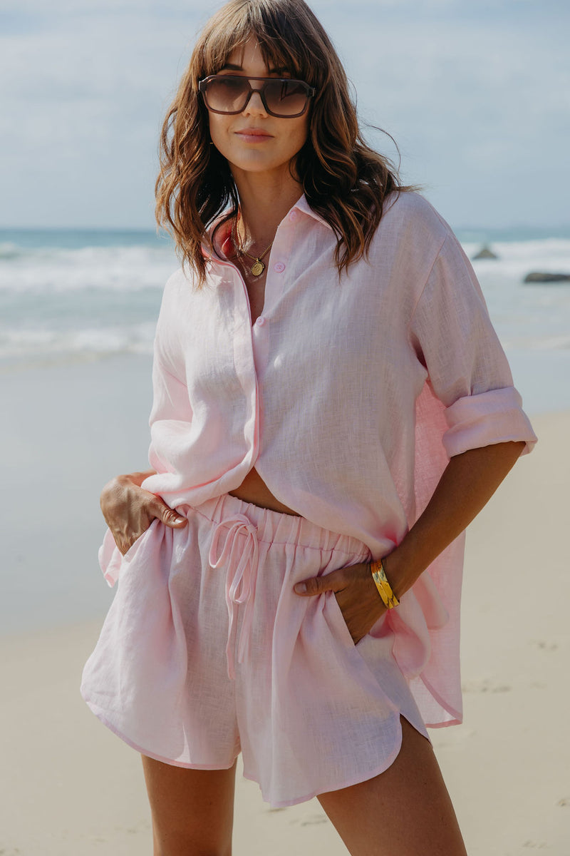 Ada Relaxed-Fit Linen Shirt - Pink - The Self Styler