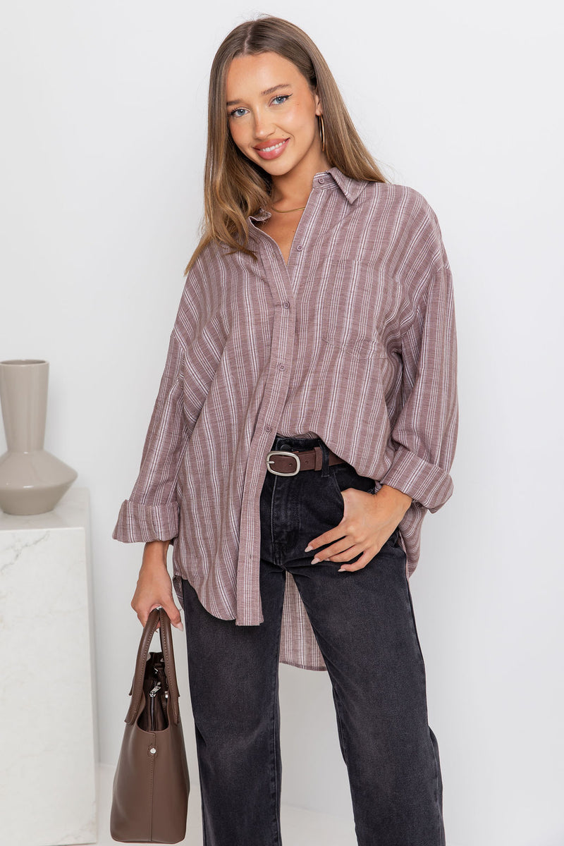 Boston Relaxed-Fit Shirt - Brown Stripe - The Self Styler