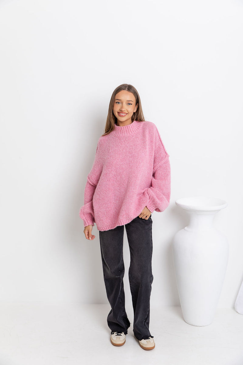 Ivy Knit Relaxed-Fit Jumper - Pink - The Self Styler