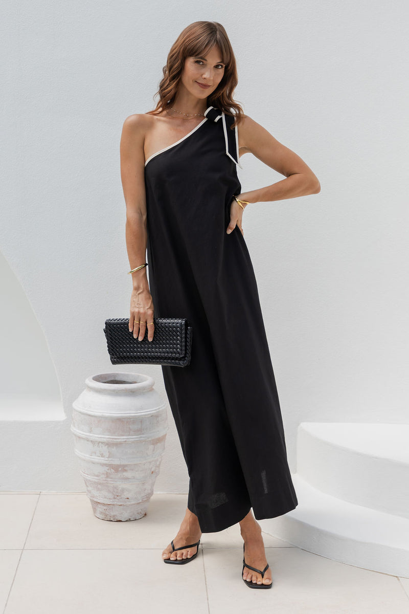 Lucinda One-Shoulder Maxi Dress - Black - The Self Styler