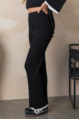 Penelope Knit Pant - Black With Ivory Trim - The Self Styler